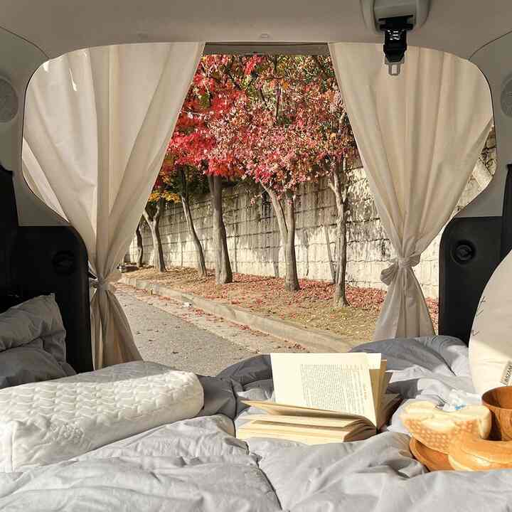 Afternoon 車トランク用 カーテン 2枚セット ロープ付き［2色］