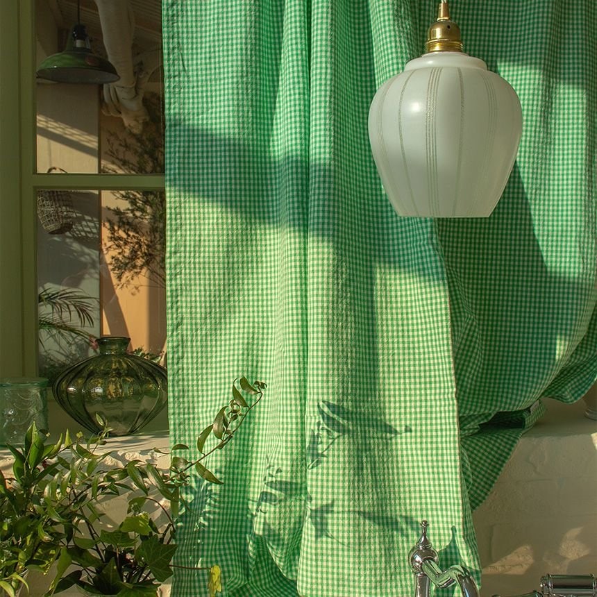Mon reve グリーンアップル チェック カーテン［3サイズ］ グリーン