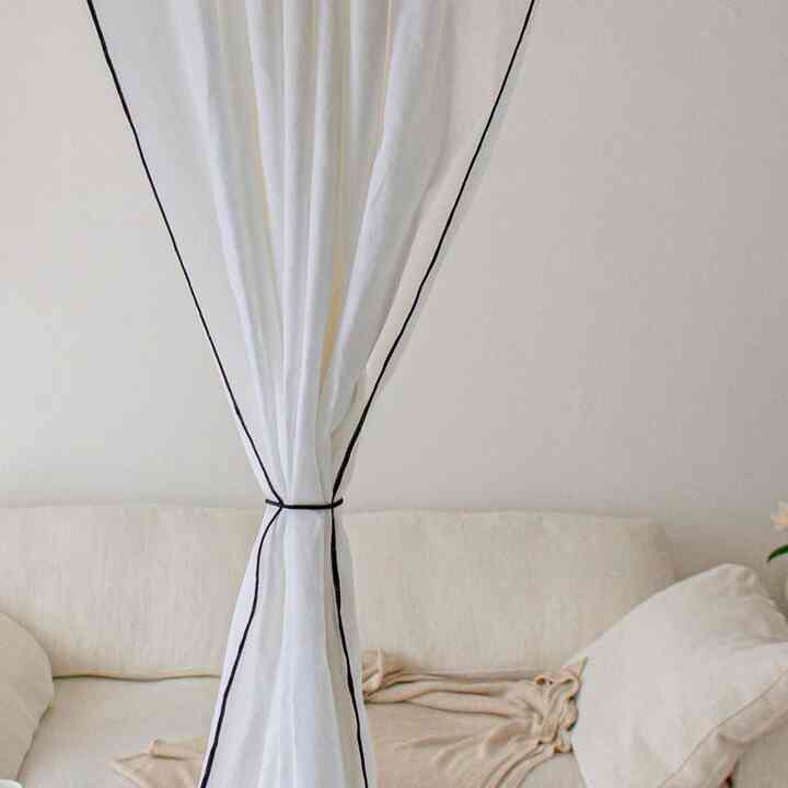 フレンチ リネン ブラック ライン カーテン［4色］