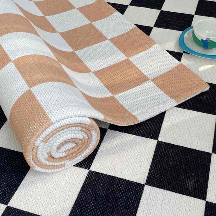 シェニール ミッドセンチュリー チェッカーボード ラグ［2色・3サイズ］