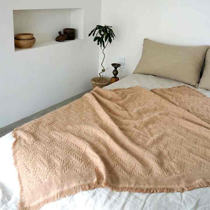 ロマンチック コットン 100 ライトブラウン ソファカバー ラグ ブランケット