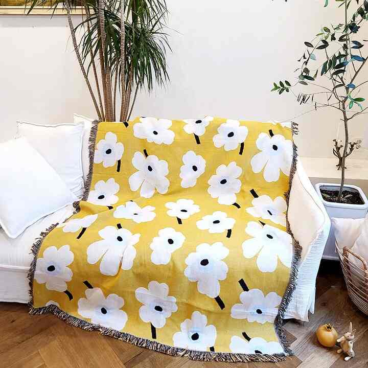 ロマンチック イエロー フラワー ソファカバー ラグ ブランケット