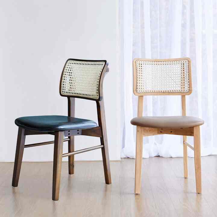 ハンス ウッド ラタン ダイニングチェア 2脚セット［2色］