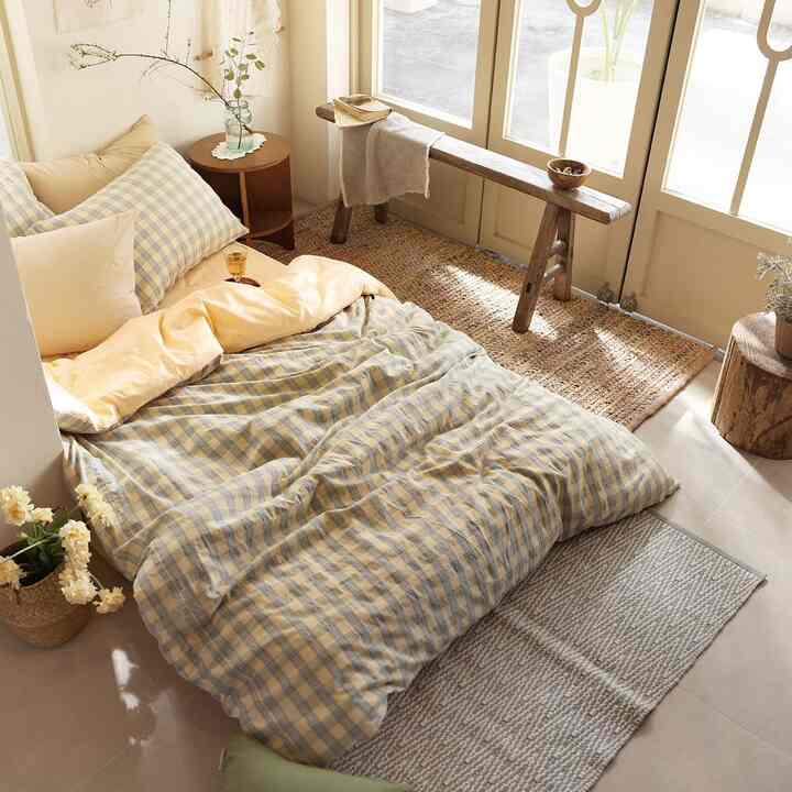 WASHING イエローチェック 布団カバー［2サイズ］