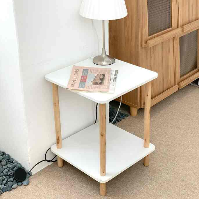 正方形 ウッド ホワイト 2段 サイドテーブル