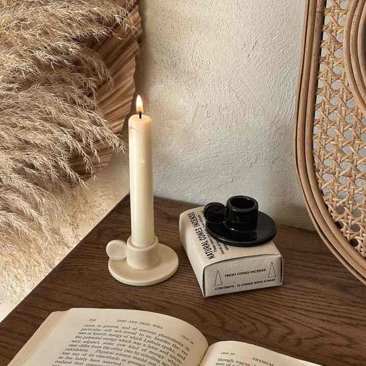 コージー セラミック オブジェ テーパー キャンドルホルダー ミニフラット［2色］