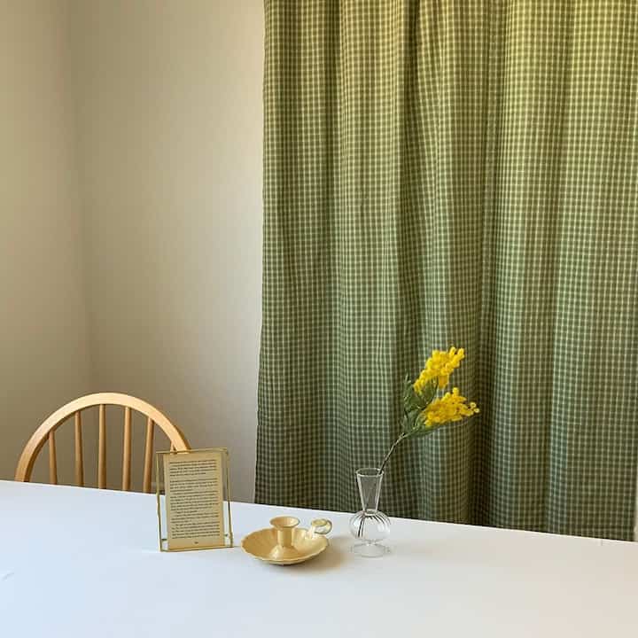 kale グリーン チェック 目隠しカーテン［2サイズ］