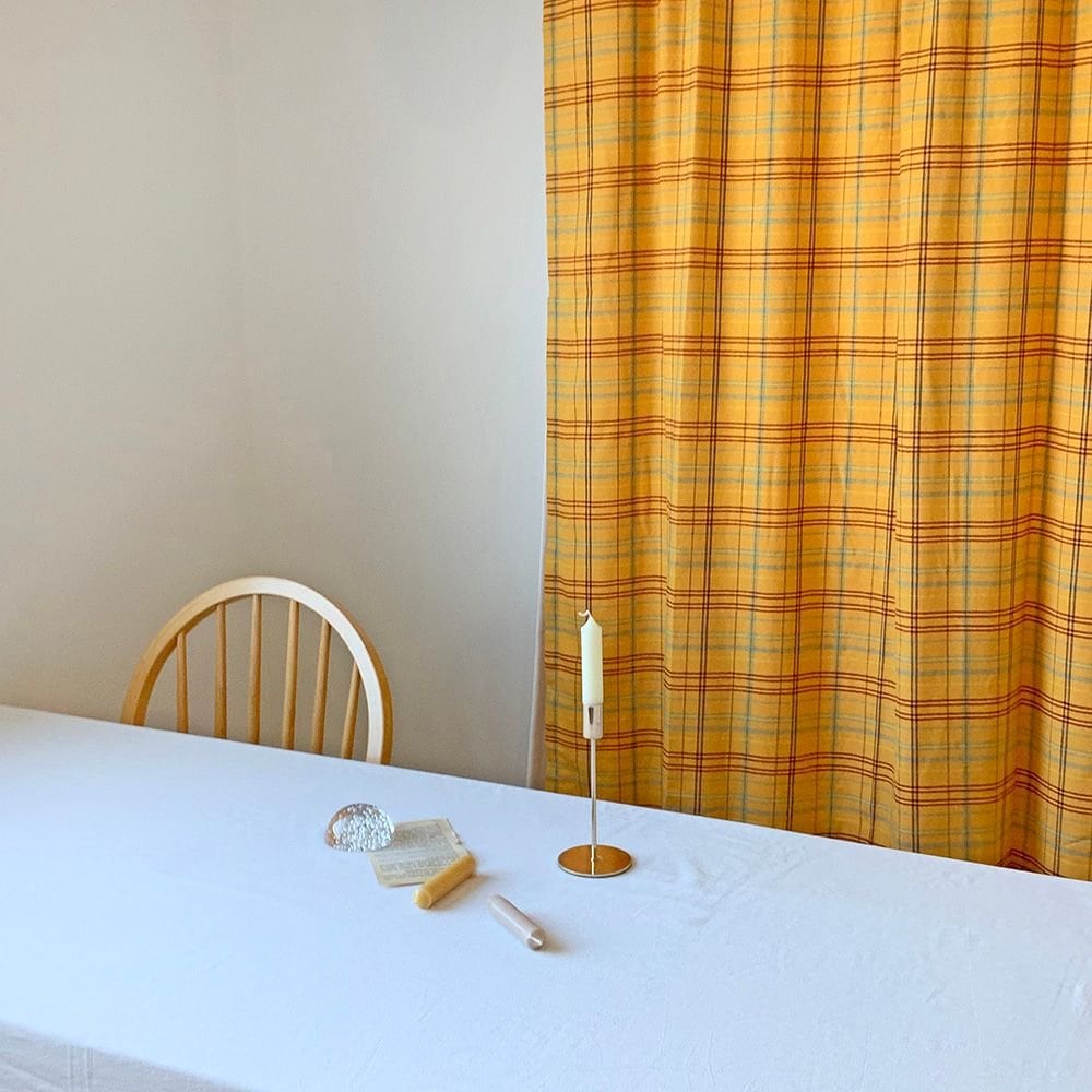 MOOD SUNSET イエローリネン ヴィンテージ チェック カーテン［2サイズ