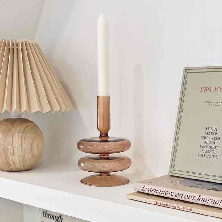 ヴィンテージ ガラス オブジェ キャンドルスタンド ブラウン ショートタイプ