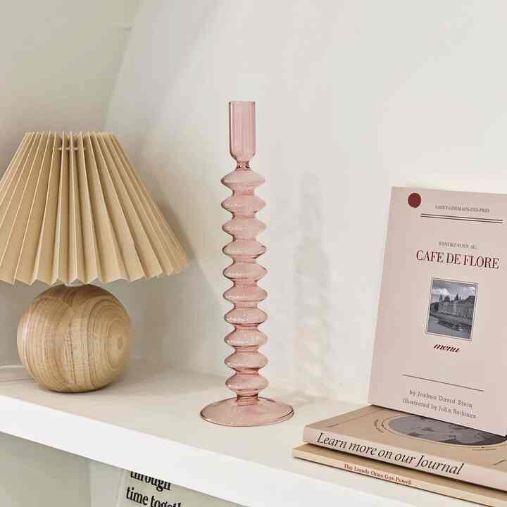 ヴィンテージ ガラス オブジェ キャンドルスタンド ドライバラ色 ロングタイプ