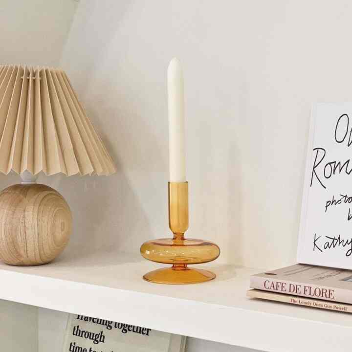 ヴィンテージ ガラス オブジェ キャンドルスタンド オレンジ ショートタイプ