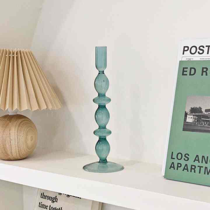 ヴィンテージ ガラス オブジェ キャンドルスタンド ディープグリーン ロングタイプ