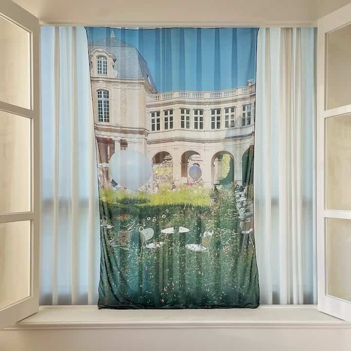 Paris 森の中のカフェ ファブリック 目隠しカーテン［2種・2サイズ］