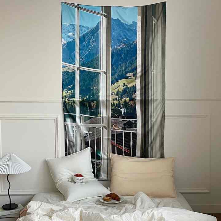 Swiss グリーンヴィレッジ ファブリック 目隠しカーテン［2種・2サイズ］