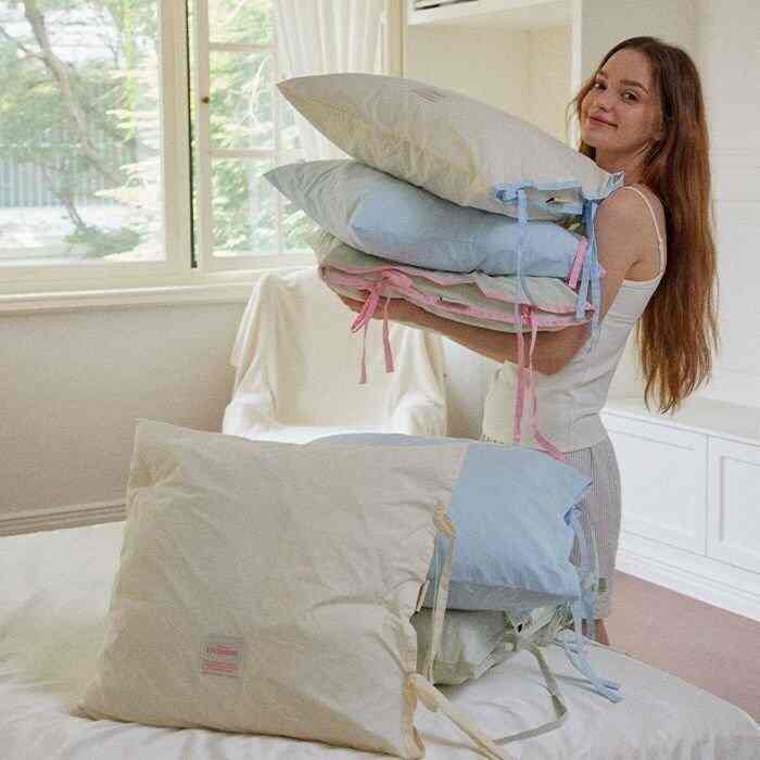 Madeleine リボン ストリング 60番手 高密度純綿 クッションカバー［6色］