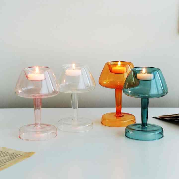 ガラス キャンドルホルダー［4色］
