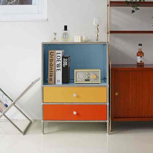 3段1列 モジュール ラック 480 引き出し付き 組み立て不要［6色］