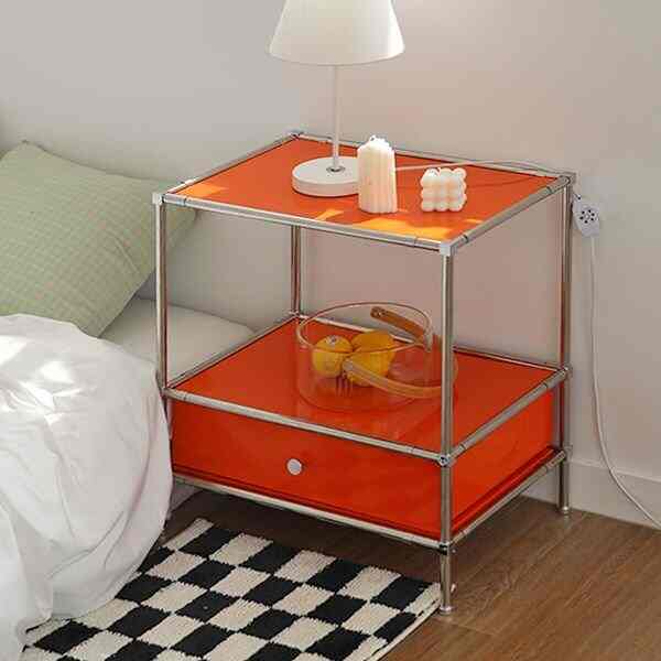 2段1列 モジュール ガラス ラック 下段引き出し付き 480［6色］