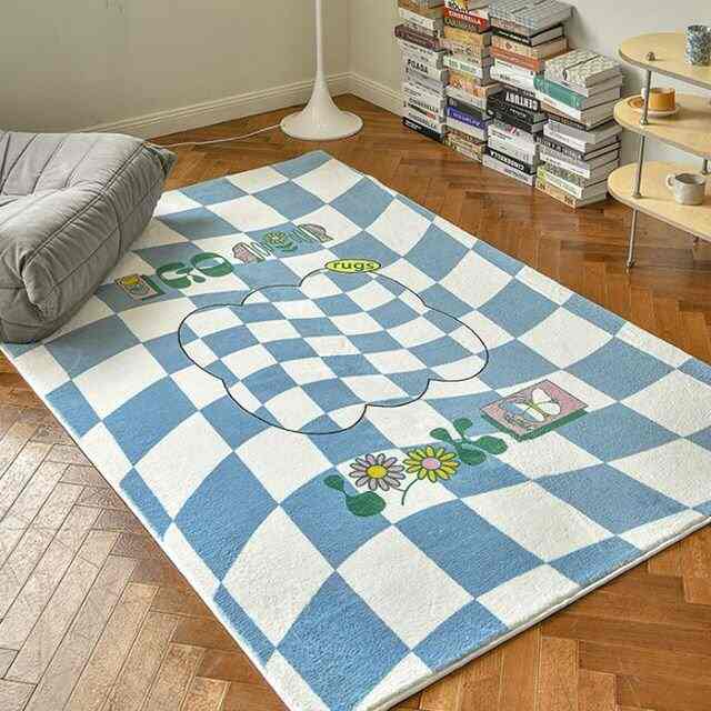 スマイル チェック ラグ［4色・2サイズ］
