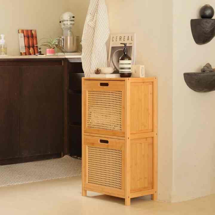 バンブー ラタン 2段 収納棚