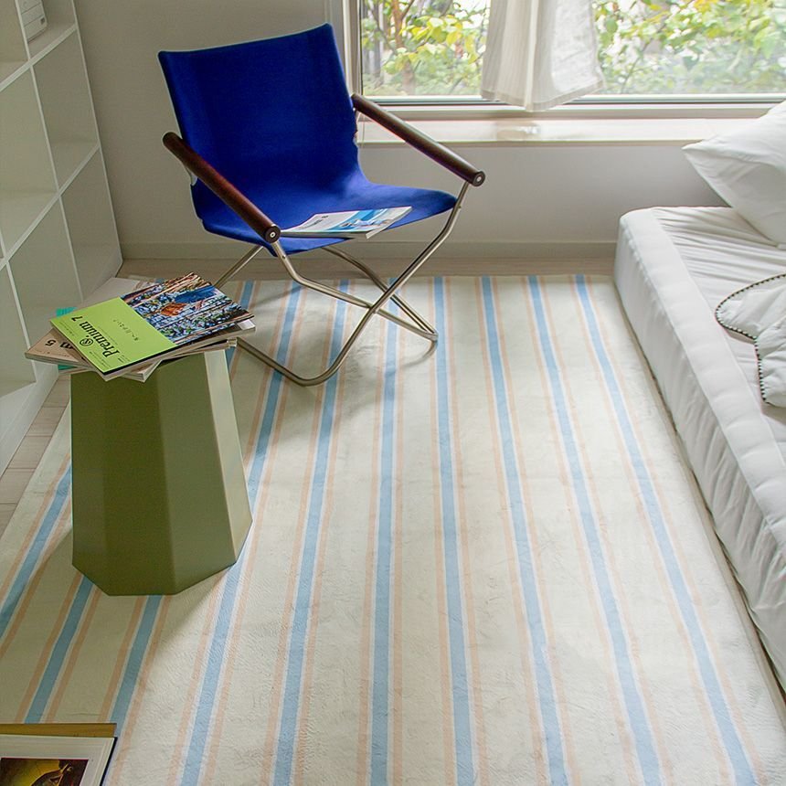 The Frigg poco blue ストライプ ラグ［3サイズ］ ブルー マイクロ