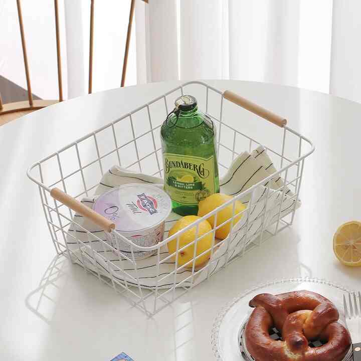 ワイヤーウッドハンドルバスケット