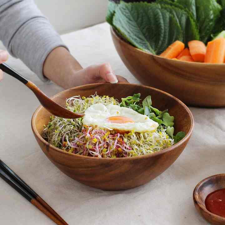 アカシア無垢材 ラウンドサラダボウル 24cm