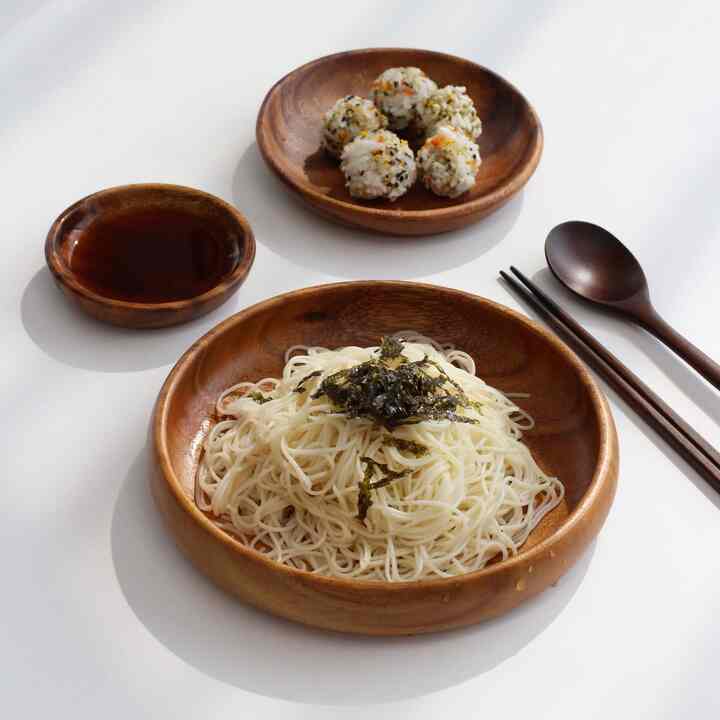 アカシア無垢材 浅型 パスタボウル 24cm