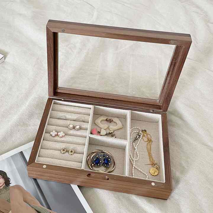 ウォールナット リネン ジュエリーボックス