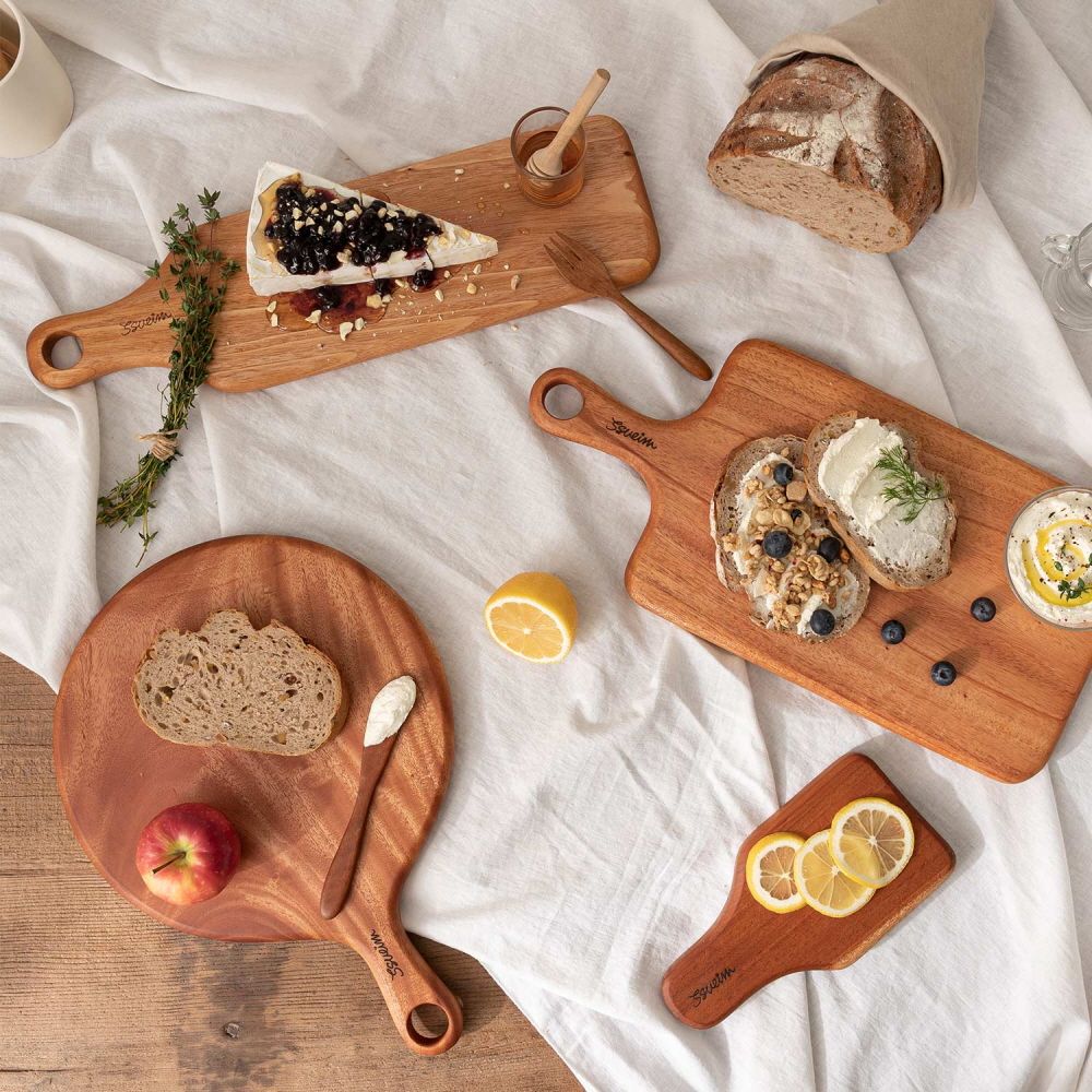 SSUEIM マホガニー 持ち手付き まな板 2点セット［6種］ ブラウン 木
