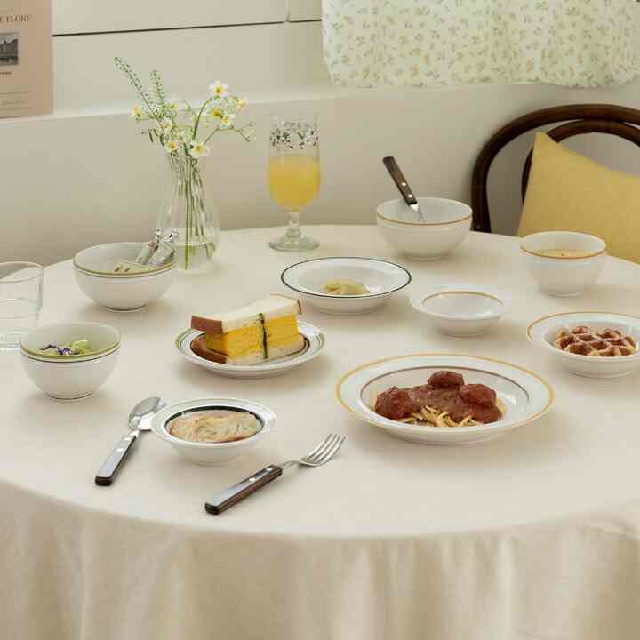 Retro line 食器 2人 10点セット サンドベージュ＆ディープグリーン