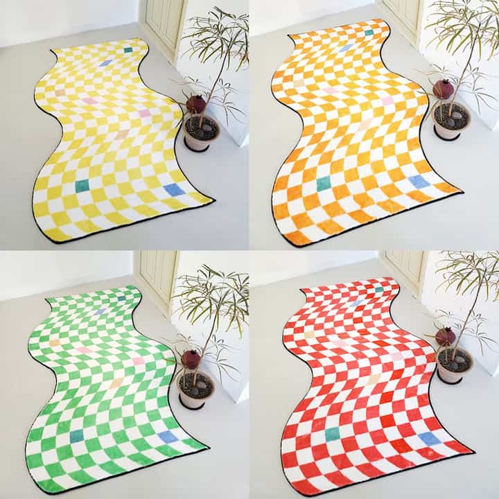 ウェーブ チェック ラグ［4色］