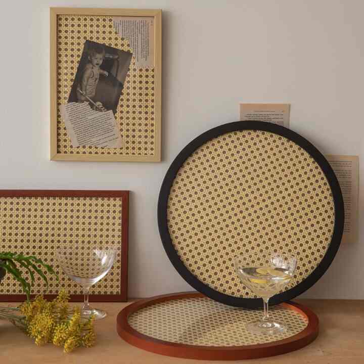 ウッド ラタン トレイ［2色］