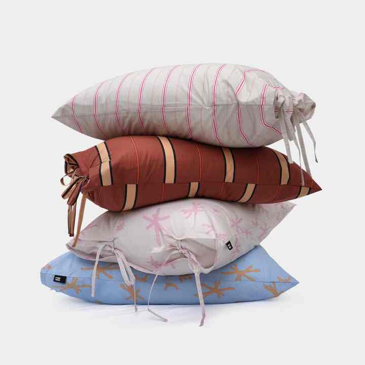 コットン パターン 枕カバー リボンタイプ［4色］