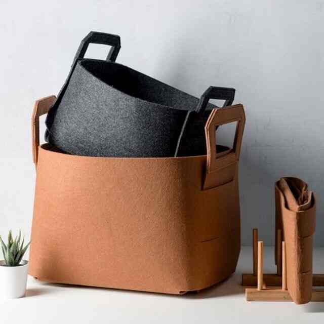 折りたたみ フェルト バスケット 2点セット［3色・2サイズ］