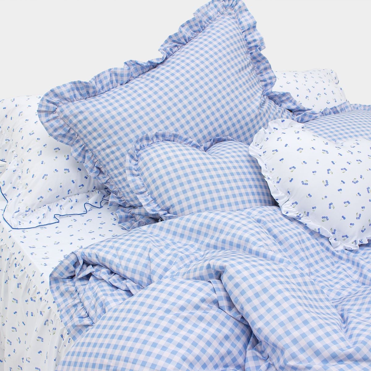 DORMOR ギンガムチェック フリル 布団カバーセット［4色・3サイズ