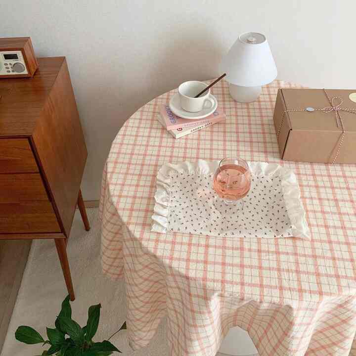 ピーチピンクチェック テーブルクロス［3サイズ］