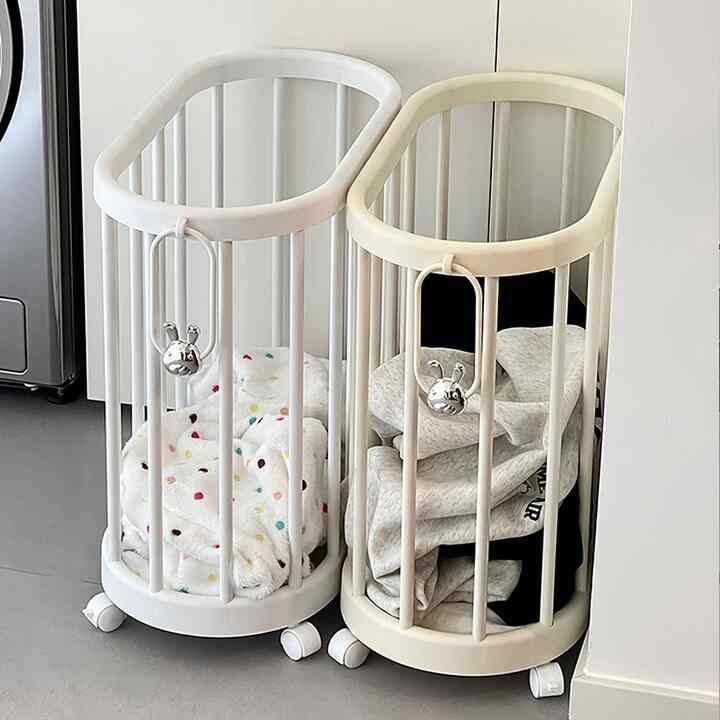 ウサギ持ち手 ランドリーバスケット キャスター付き［3色・2サイズ］