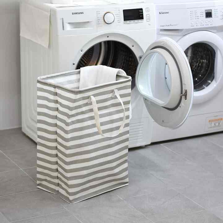 ストライプ 持ち手付き ランドリーバスケット 75L