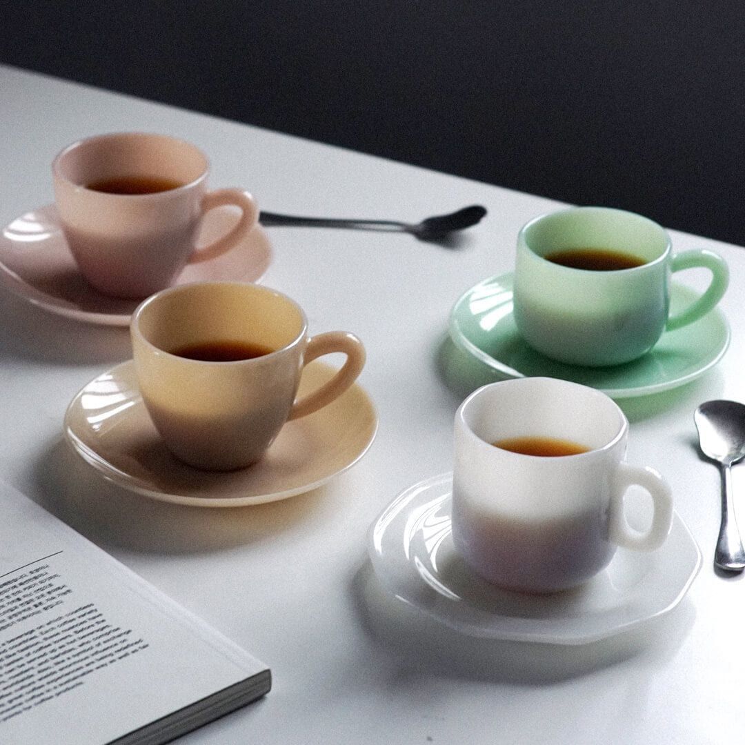 UNS Basic ミルクガラス コーヒーカップ＆ソーサーセット［4色