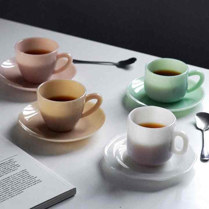 Basic ミルクガラス コーヒーカップ＆ソーサーセット［4色］