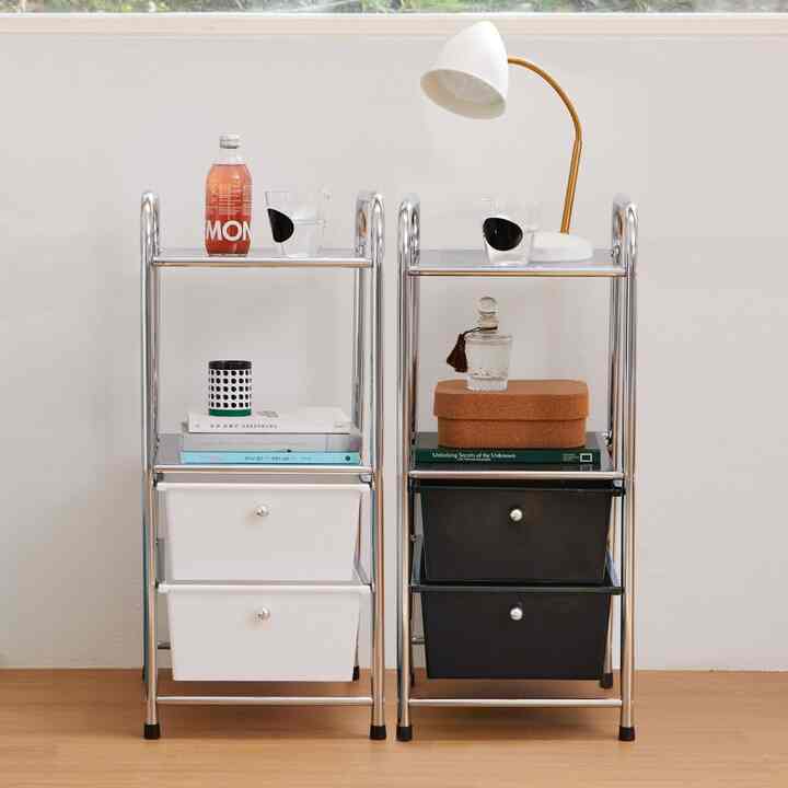 クローム 2段 引き出し付き ラック シングル［2色］