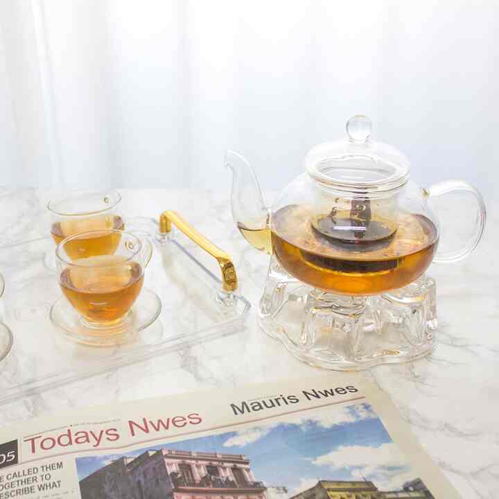 ガラス ティーポット 600ml＆ティーカップ 4点＆ウォーマー セット