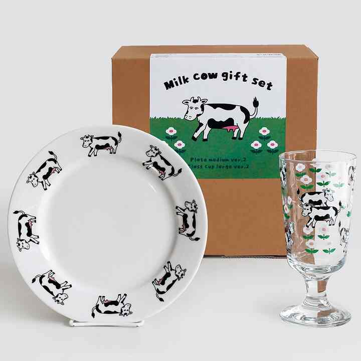 ガラスコップ＆プレート ギフトセット Milk cow