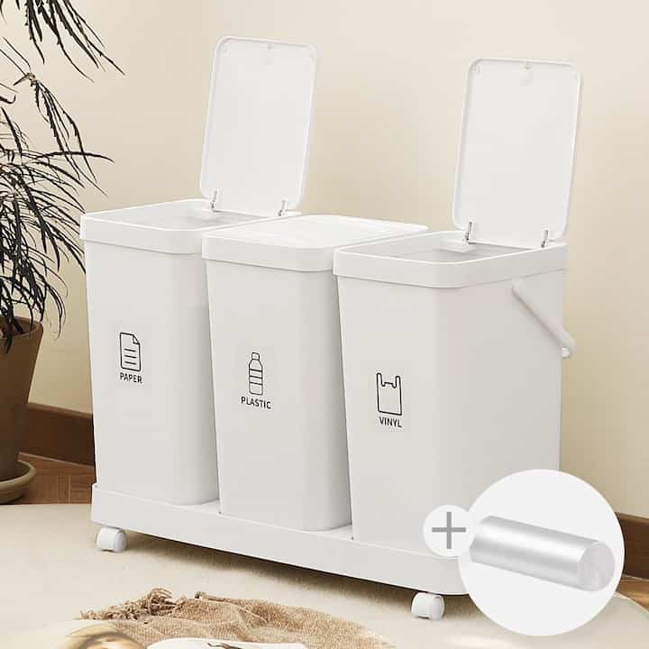 キャスター付き ワンタッチ ゴミ箱 3点セット［2色］