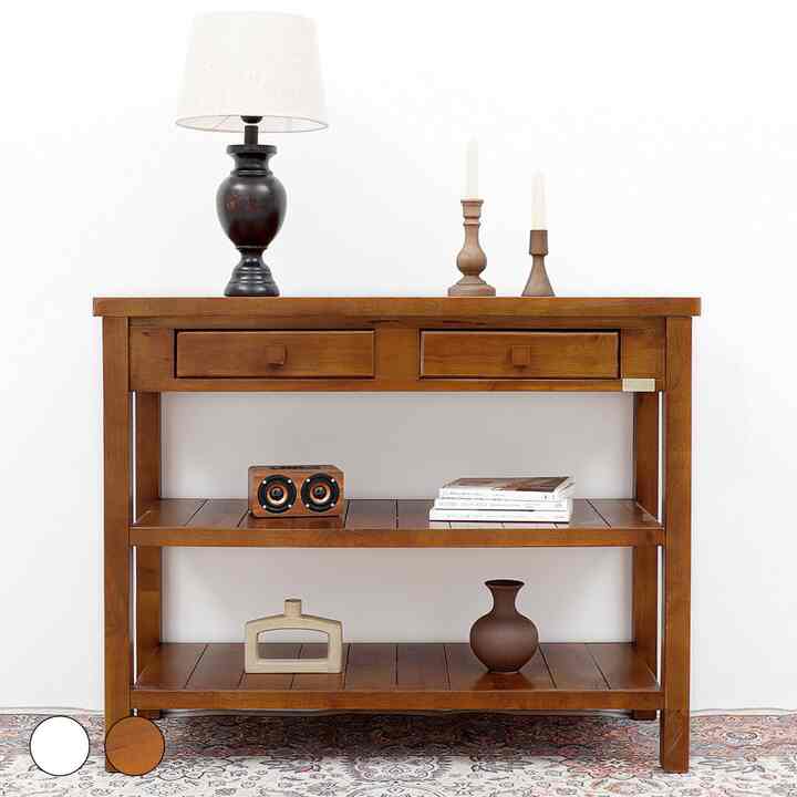 ウッド 収納付き 3段 コンソール［2色］