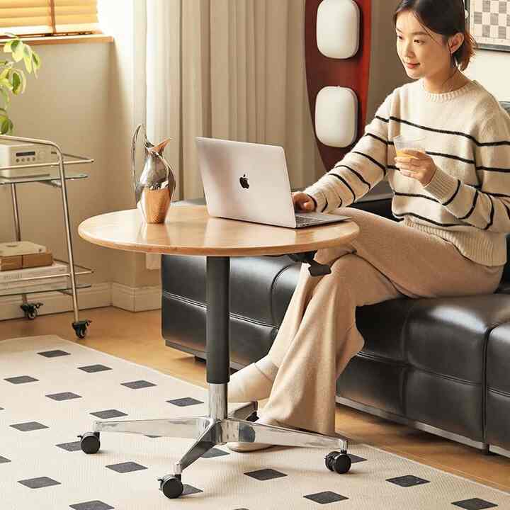 Berlin ウッド 円形 昇降式 ローテーブル［3色］