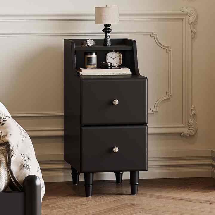 PINOA ブラック サイドテーブル 収納付き