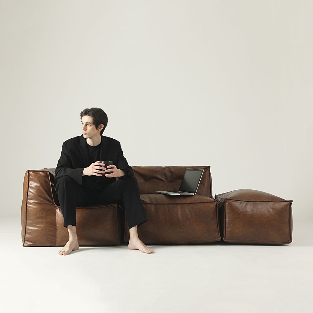 トム機能性ソフトレザー 2人掛けビーズクッションソファ 今すぐに飛び込みたくなる ''トム・ビーズクッションソファ