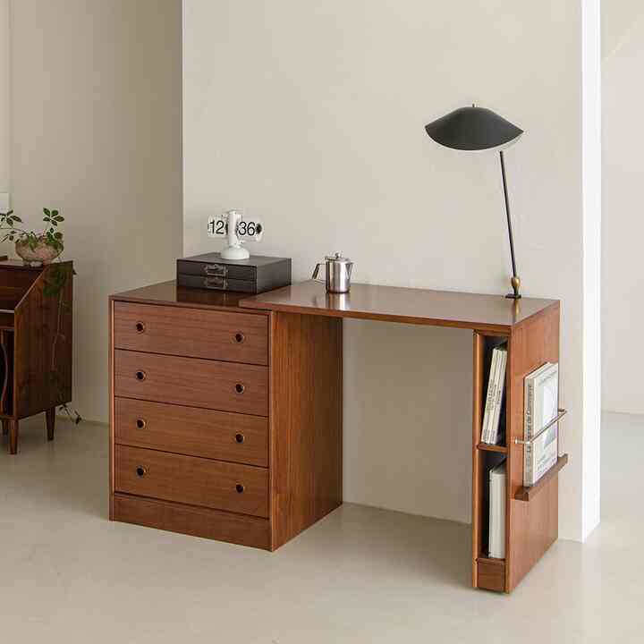 Den FIKA 伸長式 デスク 収納付き